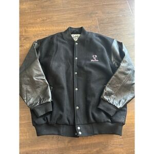 Vintage Lee Sport Atlanta Falcons NFL Varsity Jacket Leather Sleeves Black Wool